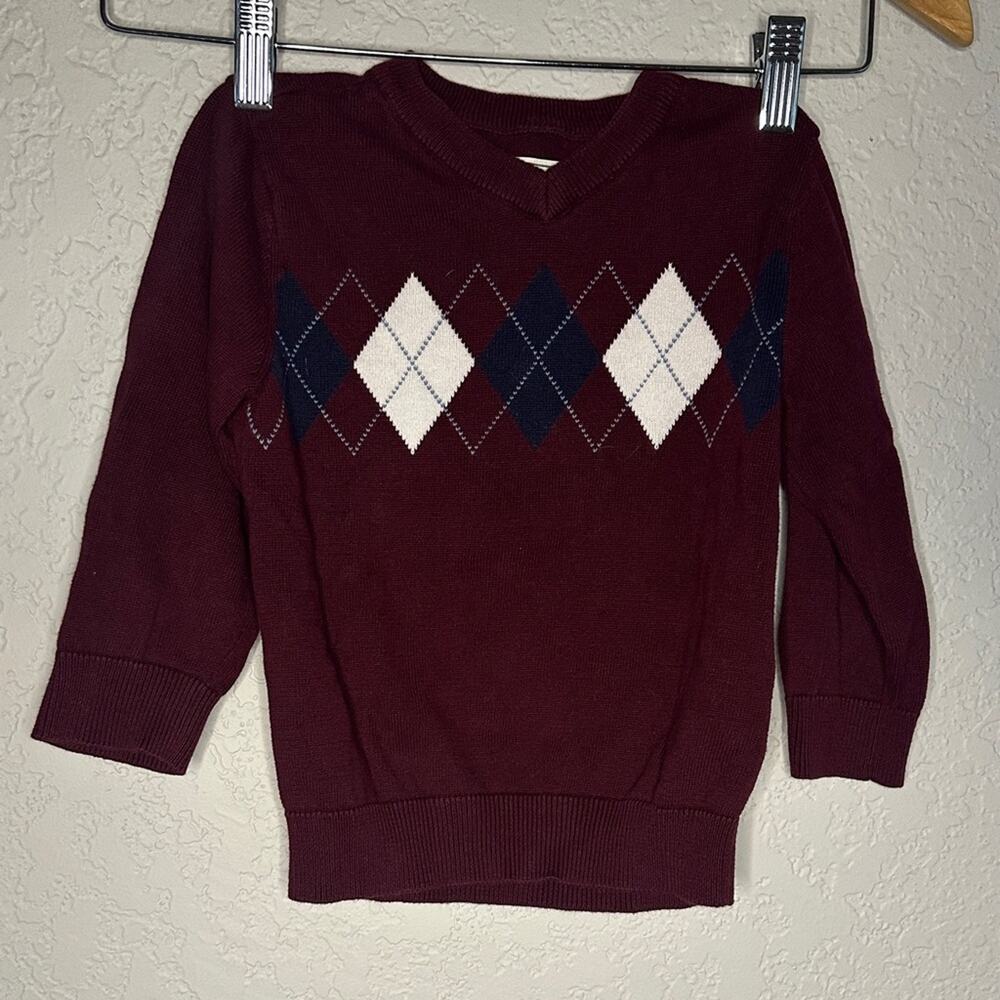 The Children’s Place Burgundy Argyle Sweater V Neck 2T Preppy Academia Golf